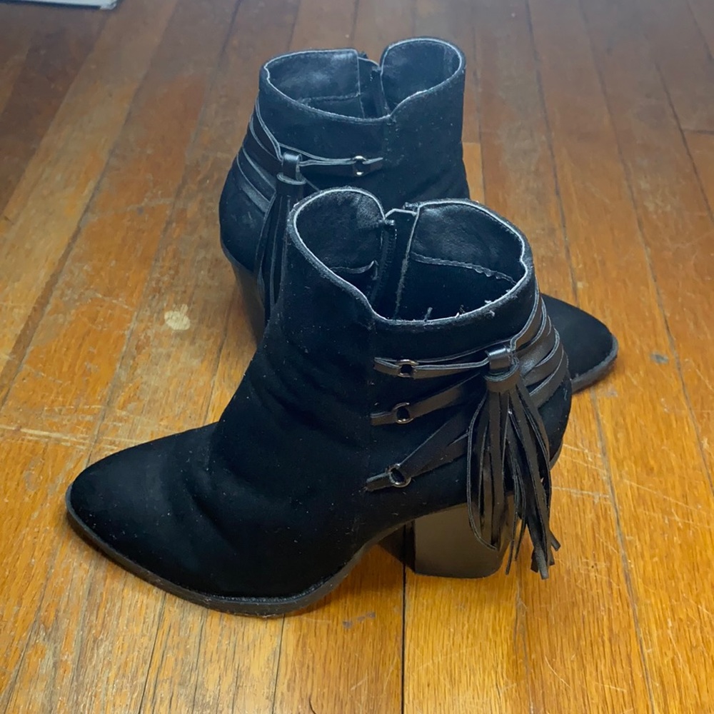 Black Suede Low Wedge Boots